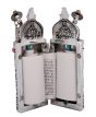 Sefer Torah Scroll - Jerusalem design - 3D Silver and Gold Plated Case - open