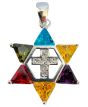 Star of David with Cross, Sterling Silver pendant with Multi-colored crystals.
