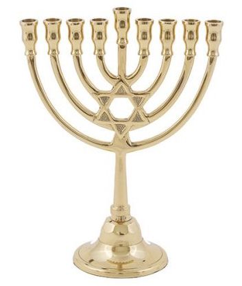 Classic Hanukkah Menorah - Bronze - Magen David in Middle