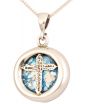 Roman Glass 'Christian Cross' Round Pendant - 925 Sterling Silver - Made in the Holy Land