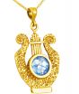 Roman Glass 'King David Harp - Lyre' Pendant - Hammered Finish - 14k Gold - Made in the Holy Land