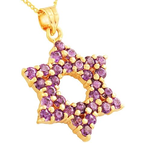 BEAUTIFUL GOLD FILL Wires AMETHYST STAR OF DAVID EARRINGS