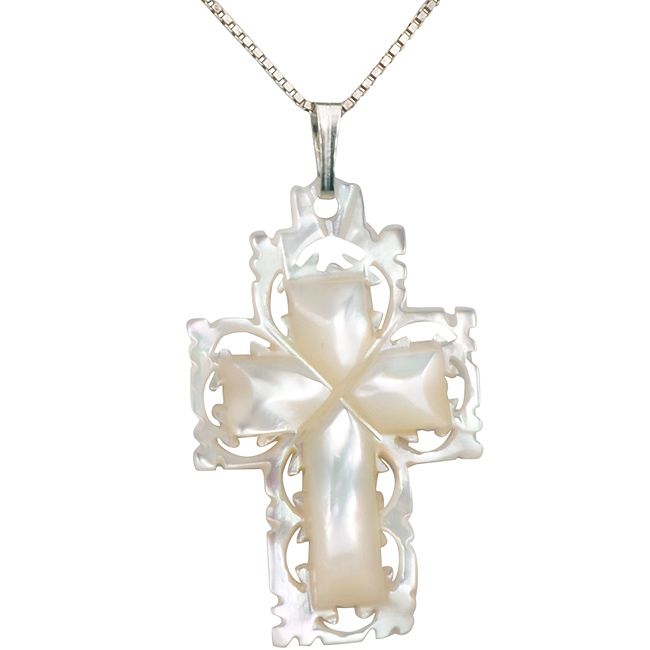 Natural White Pearl Gemstone Carved Cross Pendant 
