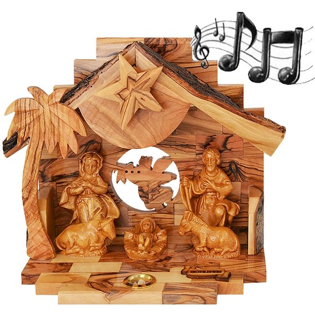 Musical Nativity from Olive Wood - Made in Bethlehem - 6.5 Inch