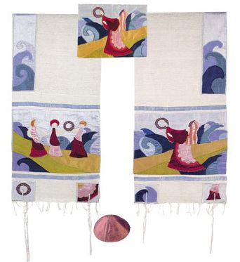 Yair Emanuel 'Miriam' Hand-Painted Silk Prayer Shawl Tallit Set