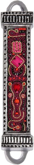 Yair Emanuel Embroidered Beads Aluminium Mezuzah Case | Red & Black