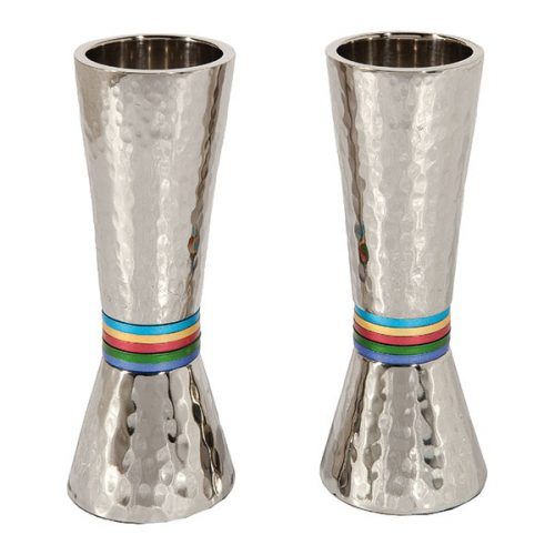 Yair Emanuel Candlesticks - Hammer Work + Rings - Multicolor