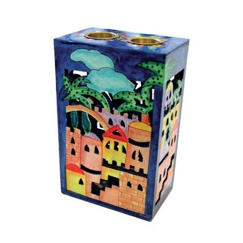 Candlesticks - Hand Painted Cut out Wood - Jerusalem