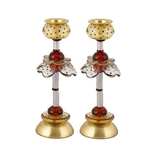 Yair Emanuel Medium Candlesticks - Flower Fountain White and Red