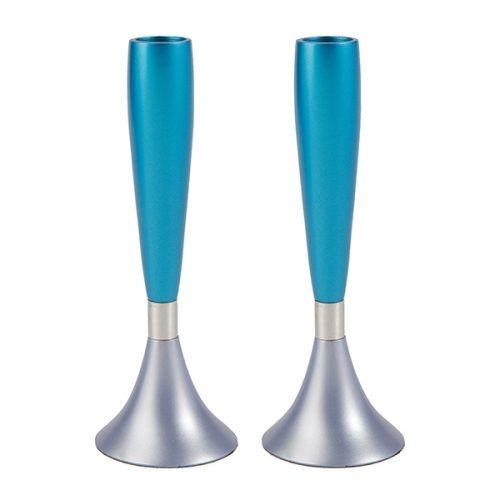 Yair Emanuel Modern Shabbat Anodized Aluminum Candle Holders - Green & Gold