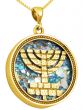 Roman Glass 'Jerusalem Walls Menorah' 14k Gold Pendant - Made in Israel