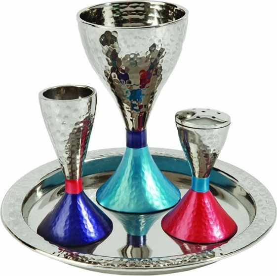 Yair Emanuel Colored Hammered Nickel Havdalah Set - Multi-color Base