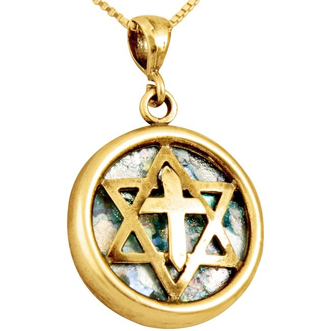 Gold star of david with cross necklace sales