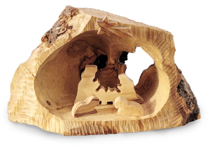 Nativity Scene in Manger carved from Solid Piece of Olive Wood