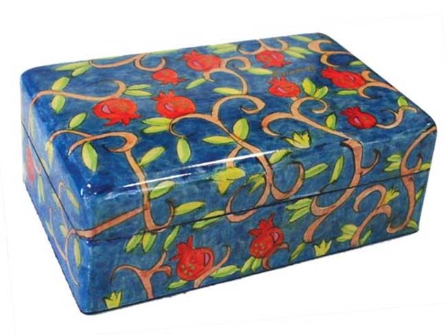 Yair Emanuel Hand-Painted Jewelry Box - Pomegranates (Medium)