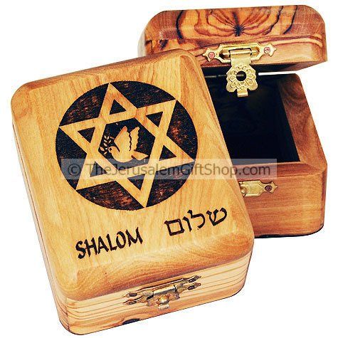 Olive wood Star David Shalom Box