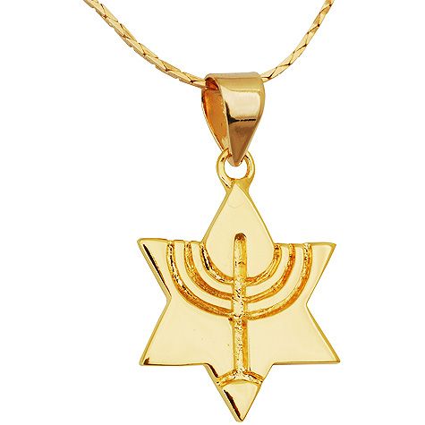 Gold Fill Star of David Menorah Pendant