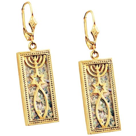 14 Carat Gold Roman Glass 'Grafted In' Messianic Earrings