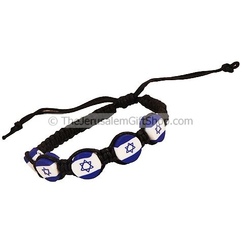 Israel Flag Button Cotton Bracelet - Black