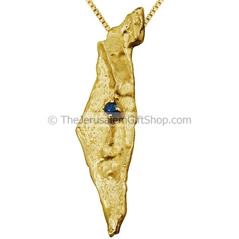 Land of Israel 14Kt Gold Sapphire Pendant 
