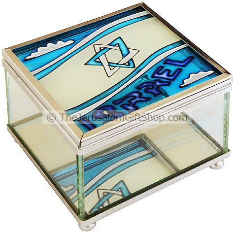 Glass Trinket Box with an Israeli Flag