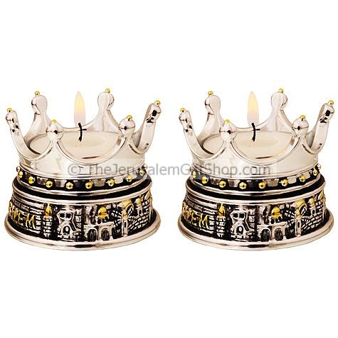Crown above Jerusalem Candle Holder (pair)