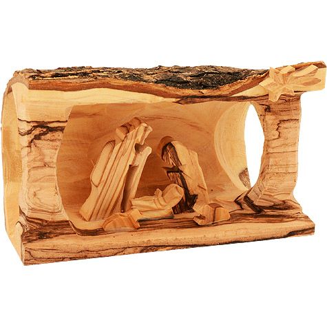 Nativity Manger Scene carved from Branch of Olive Tree