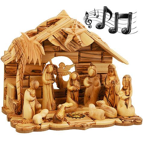Musical Nativity Set from Olive Wood - Faceless 12 piece set