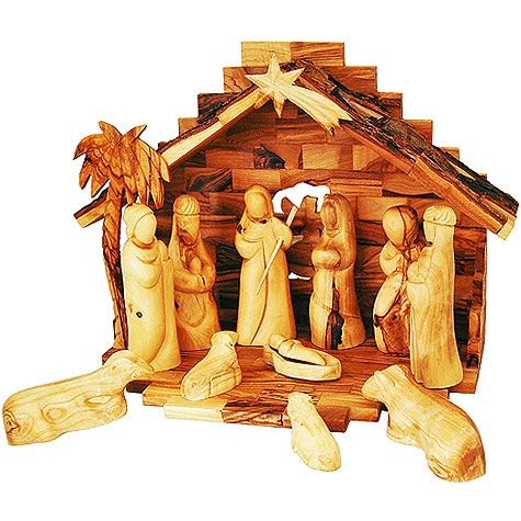 Faceless Large Olive Wood Nativity Set - 12 Piece