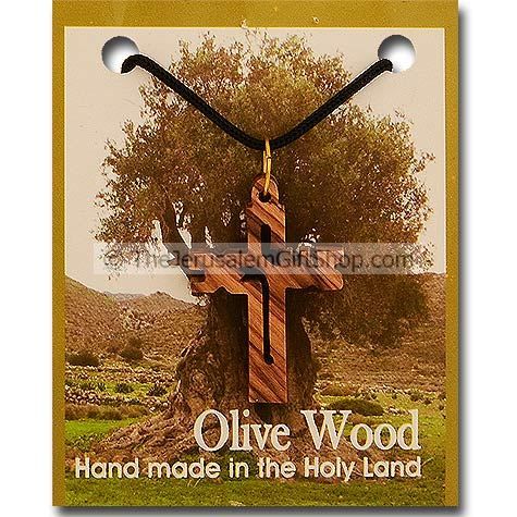 Olive Wood Jesus Cross Pendant with Necklace