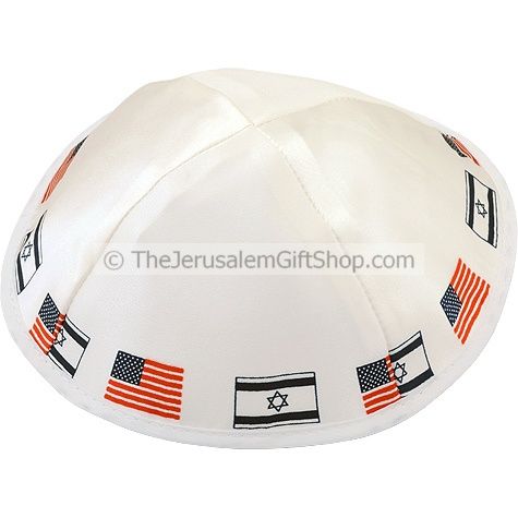 Israeli USA Flags White Kippa