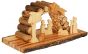 Olive Wood Nativity Stable Scene Ornament from the Holy Land l Padded Olive Wood Log Roof - Side view
