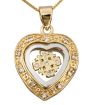 Heart shape 'Jerusalem Cross' Gold-filled Pendant with Clear Crystals