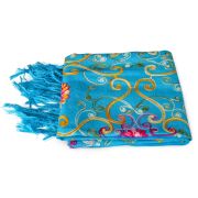 Blue Jerusalem scarf with embroidered flowers
