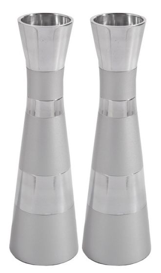 Yair Emanuel Large Anodized Aluminum Candlesticks - Shade of Silver