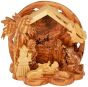 Olive Wood Nativity Scene Ornament from Bethlehem | Church of The Nativity Manger Square Engraving - 4.3 Inch