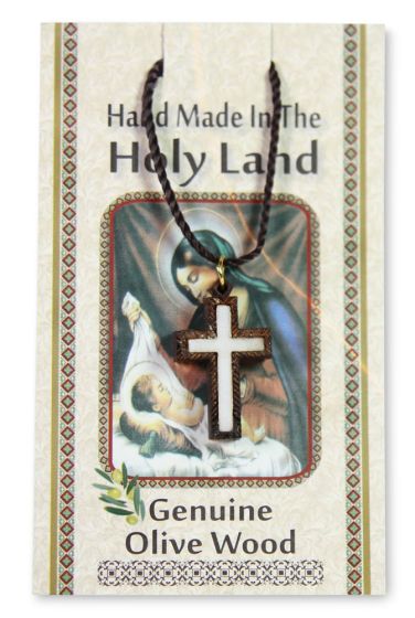 Olive Wood with Mother of Pearl and 'Cross' inlay Necklace - Made in the Holy Land