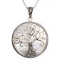 'Tree of Life' with Mother of Pearl Circular Sterling Silver Disc Pendant 