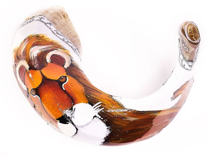 Ram's Decorated Shofar By Artist Sarit Romano - Lion of Judah