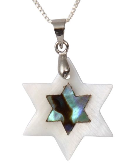 Mother of Pearl and Abalone Two-Tone 'Star of Bethlehem' inlay Necklace - Made in the Holy Land