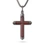 WOODEN CROSS Necklace for Men – Real Ebony Wood & Black Stainless Steel Crucifix Pendant – Modern Christian Holy Land Religious Gift with Premium Pouch