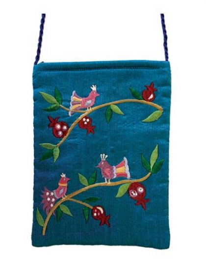 Yair Emanuel Lined Embroidered Bible Bag - Birds - Turquoise