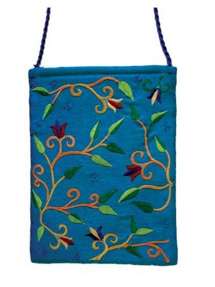 Yair Emanuel Lined Embroidered Bible Bag - Flowers - Turquoise