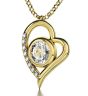Nano 24k Gold Scripture 'The LORD's Prayer' Inscribed in Hebrew on Swarovski - 3 Micron Gold Plate 'Heart' Necklace