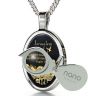 Nano 24k Gold Scripture Inscribed 'Psalm 122:6' Onyx inside Sterling Silver Oval Necklace - Detail