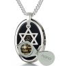 Nano 24k Gold "Shema Yisrael" in Hebrew Scripture Inscribed on Onyx - Sterling Silver 'Star of David' Oval Necklace - Magnify