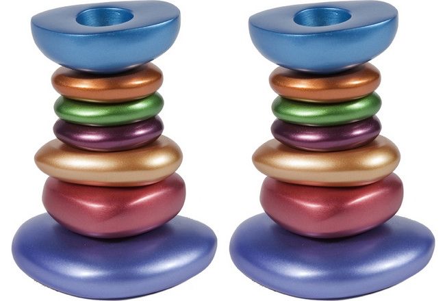 Yair Emanuel 'Stone Tower' Anodized Aluminum Candlesticks - Rainbow