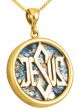 Roman Glass 'Jesus - Star of David' Round 14k Gold Pendant - Made in Israel