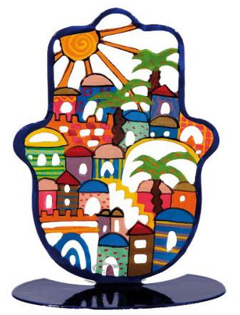 Metal hand painted - Hamsa Jerusalem