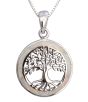 'Tree of Life' Pendant with Light Opal Circular Frame - Sterling Silver